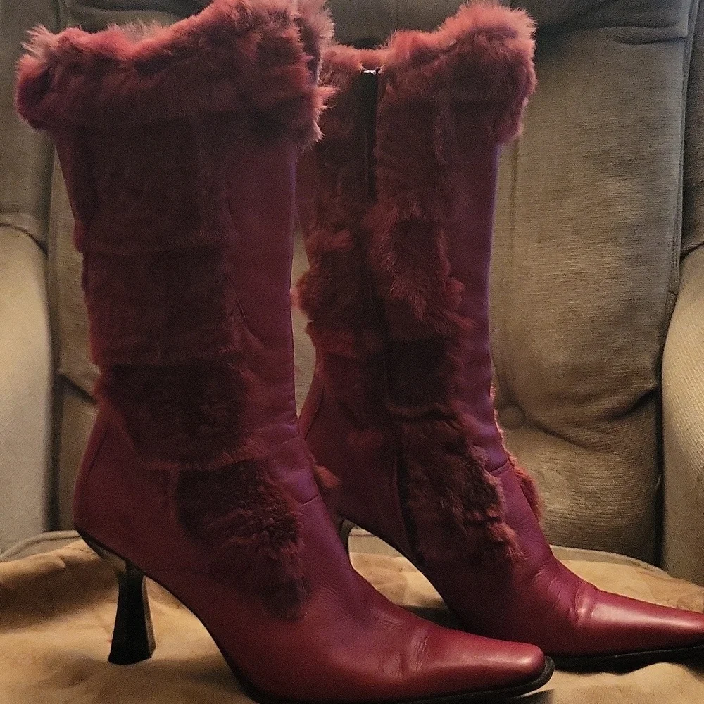 Vera Cuoio Italian Leather Boots With Real Rabbit Fur.  7.5 Size 38 - Picture 2 of 16